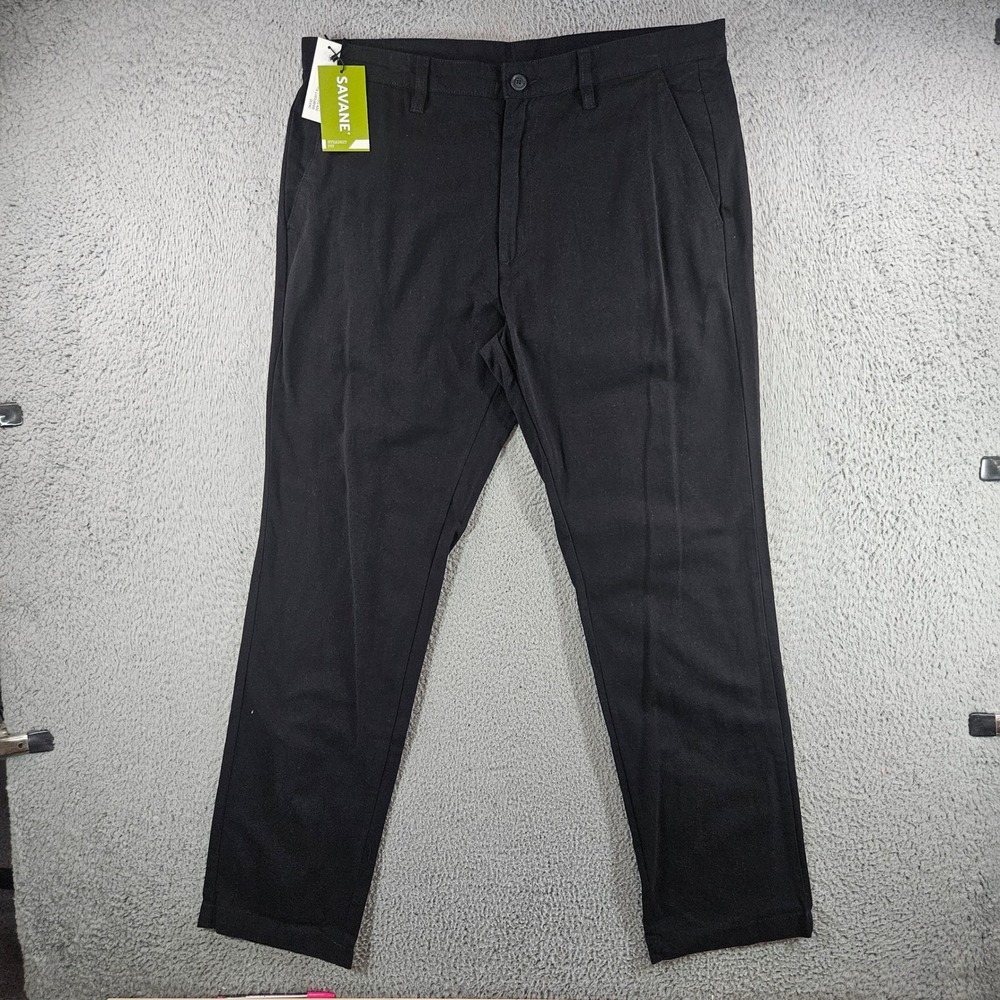 NEW‎ Savane Mens Straight Fit Cotton Pants Caviar Black 34x32